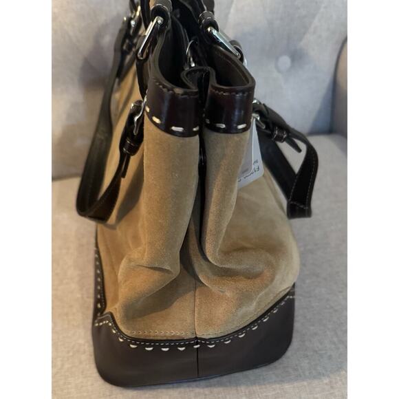 Vintage Coach Hamptons Satchel Tan Suede And Brown Leather NWT - Picture 9 of 16
